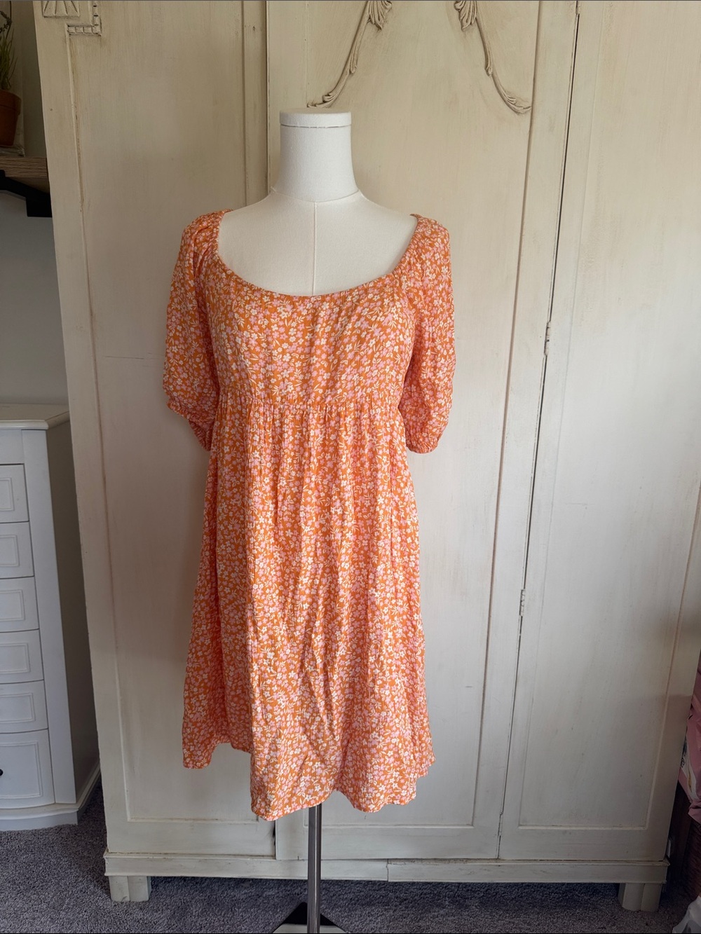 Billabong Orange Floral Empire-Waist Midi Dress